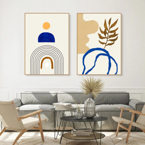 Modern Blue Beige Botany Abstract Gallery Wall Art Nude Line Art Fine Art Canvas Prints