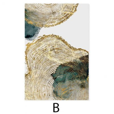 Modern Botanical Abstract Golden Tree Rings Wall Art Pictures For Luxury Living Room Decor