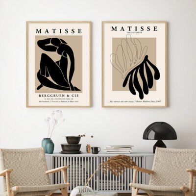 Modern Classic Abstract Curves Wall Art Black Beige Fine Art Canvas Prints For Home Office