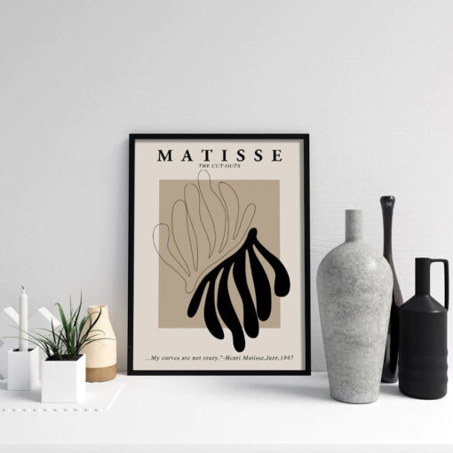 Modern Classic Abstract Curves Wall Art Black Beige Fine Art Canvas Prints For Home Office