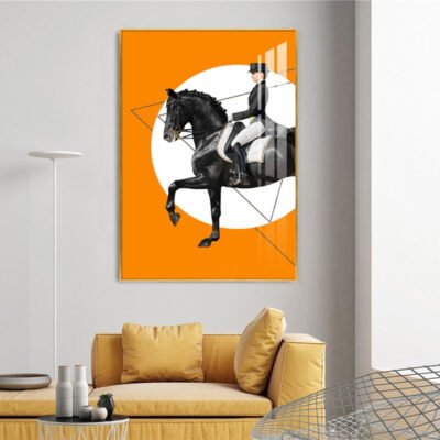 Modern Classic Dressage Wall Art Black Horse & Rider Equine Pictures For Home Office Decor