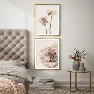 Modern Minimalist Beige Floral Wall Art Canvas Prints Pictures For Home Office Interior Decor