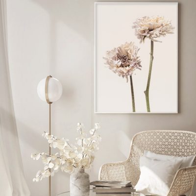 Modern Minimalist Beige Floral Wall Art Canvas Prints Pictures For Home Office Interior Decor