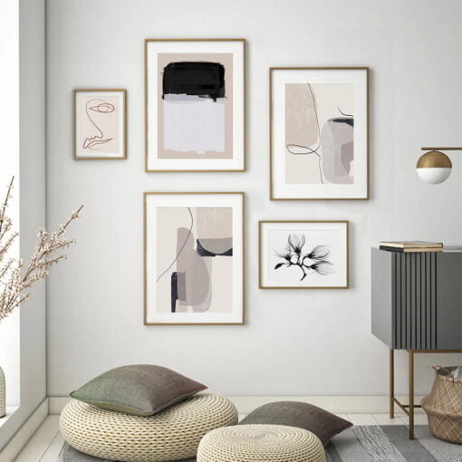 Modern Neutral Colors Minimalist Abstract Gallery Wall Art Pictures For Bedroom Living Room Decor