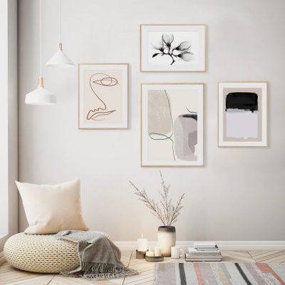 Modern Neutral Colors Minimalist Abstract Gallery Wall Art Pictures For Bedroom Living Room Decor
