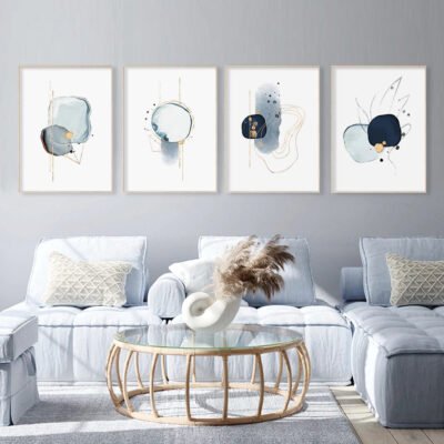 Modern Shades Of Blue Gold Abstract Wall Art Nordic Pictures For Home Office Interior Decor