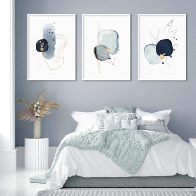 Modern Shades Of Blue Gold Abstract Wall Art Nordic Pictures For Home Office Interior Decor