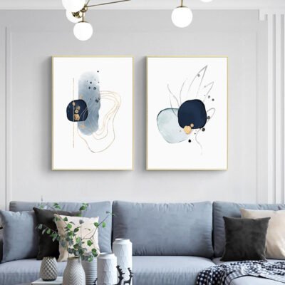 Modern Shades Of Blue Gold Abstract Wall Art Nordic Pictures For Home Office Interior Decor