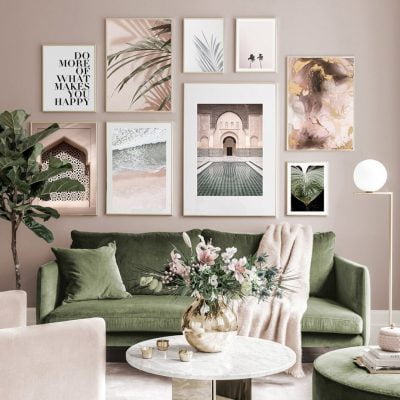 Moroccan Arches Tropical Leaves Gallery Wall Art Bohemian Pictures For Living Room Decor