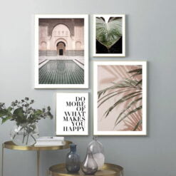 Moroccan Arches Tropical Leaves Gallery Wall Art Bohemian Pictures For Living Room Decor