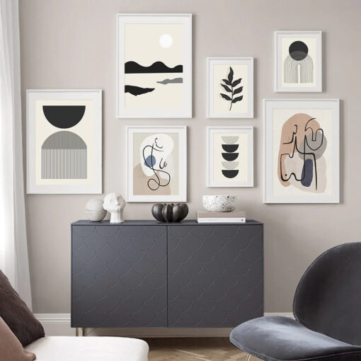 Neutral Colors Modern Abstract Gallery Wall Art Pictures For Modern Bohemian Interiors