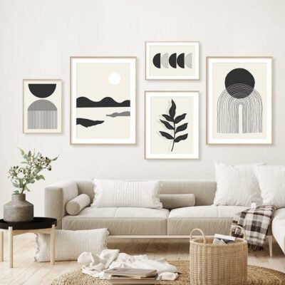 Neutral Colors Modern Abstract Gallery Wall Art Pictures For Modern Bohemian Interiors