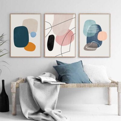 Neutral Shades Abstract Nordic Geometry Wall Art Pictures For Living Room Wall Decoration