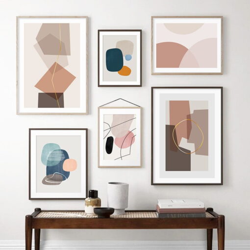 Neutral Shades Abstract Nordic Geometry Wall Art Pictures For Living Room Wall Decoration