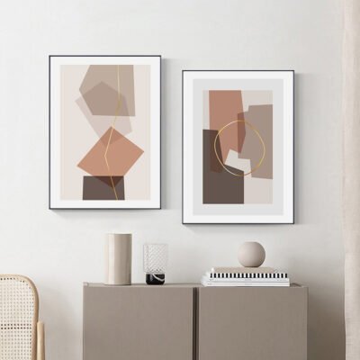 Neutral Shades Abstract Nordic Geometry Wall Art Pictures For Living Room Wall Decoration