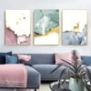 Nordic Mountain Abstract Landscape Wall Art Golden Deer Pictures For Living Room Decor