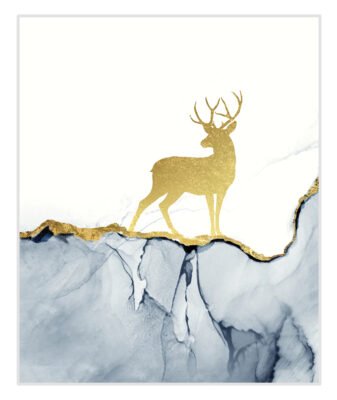 Nordic Mountain Abstract Landscape Wall Art Golden Deer Pictures For Living Room Decor