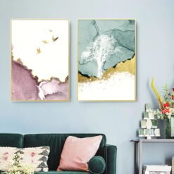 Nordic Mountain Abstract Landscape Wall Art Golden Deer Pictures For Living Room Decor