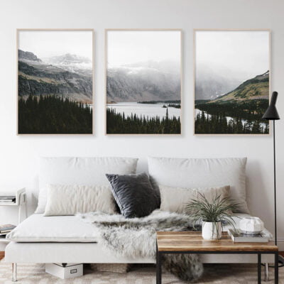 Northern Wilderness Wall Art Mountain Lake Landscape Pictures For Home Office (Set of 3)