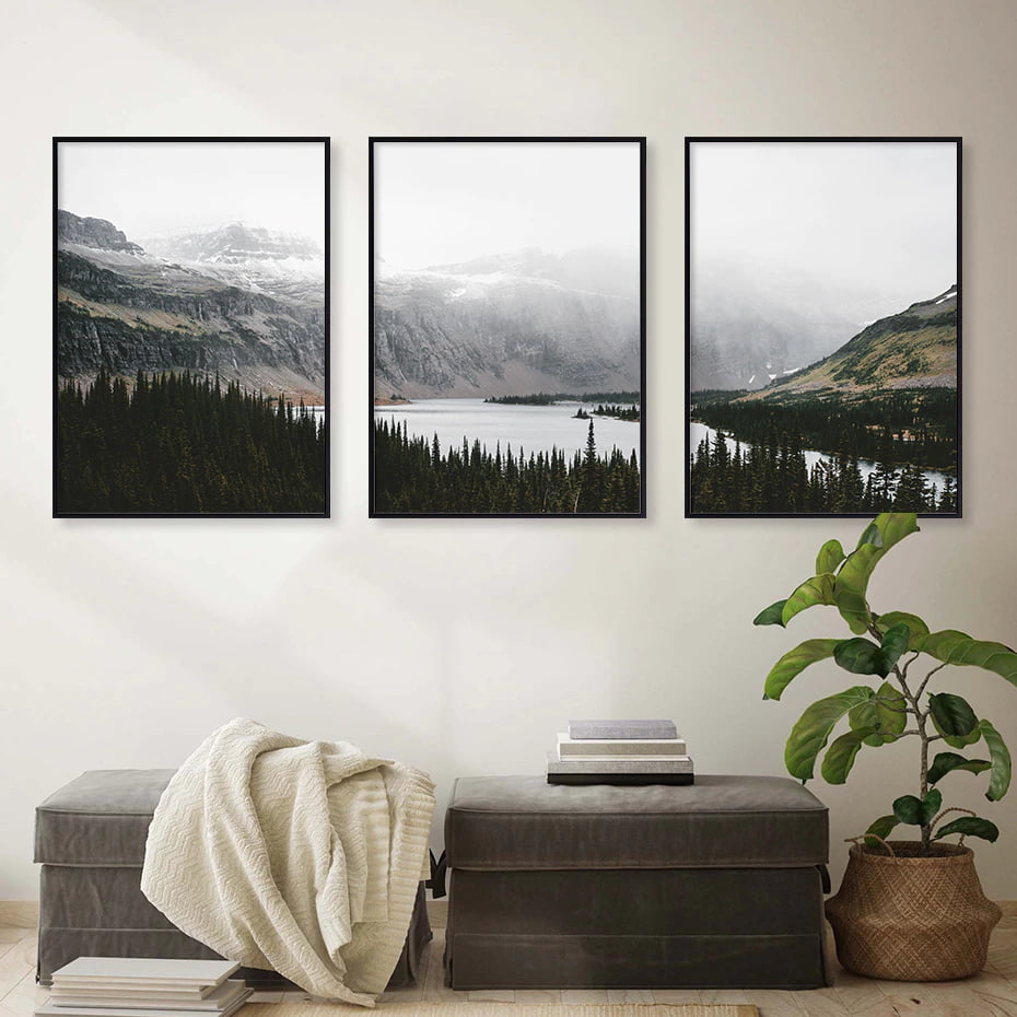Northern Wilderness Wall Art Mountain Lake Landscape Pictures For Home Office (Set of 3)