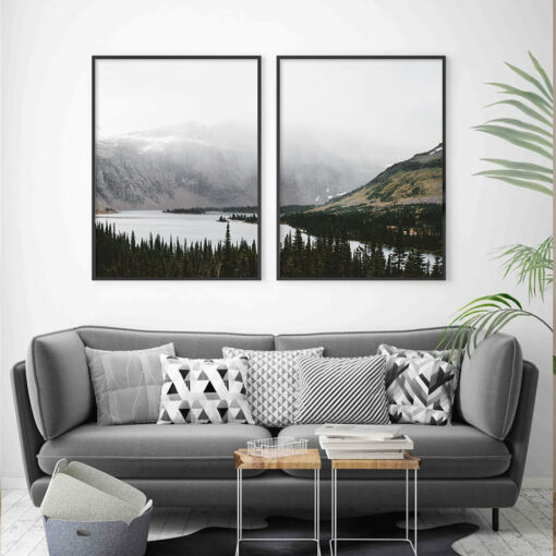 Northern Wilderness Wall Art Mountain Lake Landscape Pictures For Home Office (Set of 3)