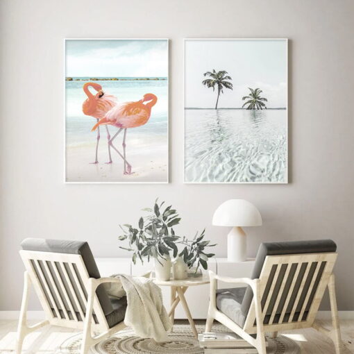 Pink Flamingo Venice Beach Travel Dream Gallery Wall Art Pictures For Modern Living Room