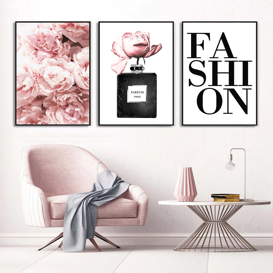 Pink Paris Chic Fashion Wall Art Boutique Pictures For Living Room Bedroom Salon Art Decor