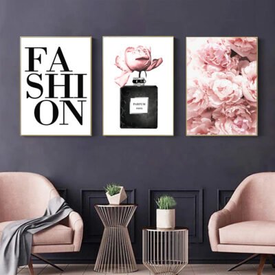 Pink Paris Chic Fashion Wall Art Boutique Pictures For Living Room Bedroom Salon Art Decor