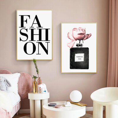 Pink Paris Chic Fashion Wall Art Boutique Pictures For Living Room Bedroom Salon Art Decor