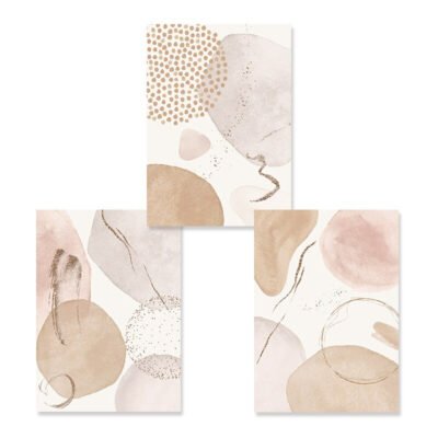 Pink Pastel Beige Abstract Nordic Wall Art Pictures For Modern Living Room Decor Set of 3