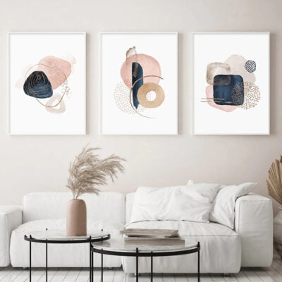 Pink Pastel Beige Abstract Nordic Wall Art Pictures For Modern Living Room Decor Set of 3