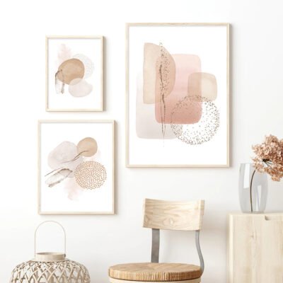 Pink Pastel Beige Abstract Nordic Wall Art Pictures For Modern Living Room Decor Set of 3