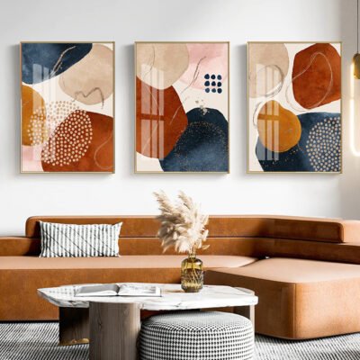 Pink Pastel Beige Abstract Nordic Wall Art Pictures For Modern Living Room Decor Set of 3