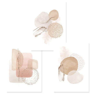 Pink Pastel Beige Abstract Nordic Wall Art Pictures For Modern Living Room Decor Set of 3