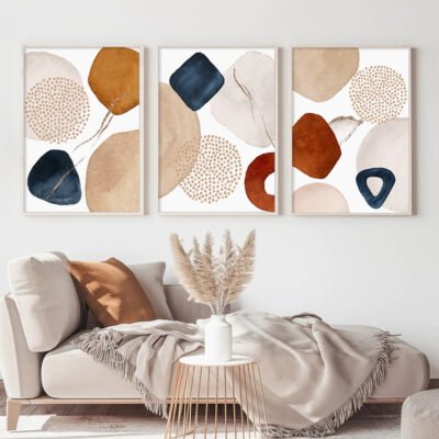 Pink Pastel Beige Abstract Nordic Wall Art Pictures For Modern Living Room Decor Set of 3