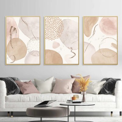 Pink Pastel Beige Abstract Nordic Wall Art Pictures For Modern Living Room Decor Set of 3