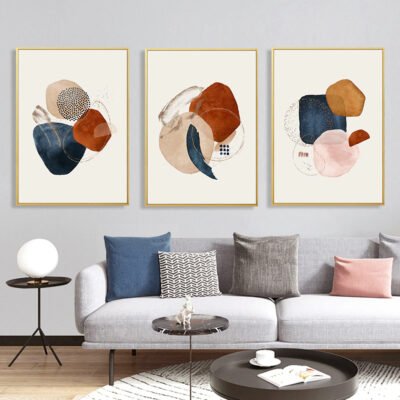 Pink Pastel Beige Abstract Nordic Wall Art Pictures For Modern Living Room Decor Set of 3