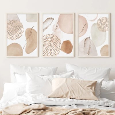 Pink Pastel Beige Abstract Nordic Wall Art Pictures For Modern Living Room Decor Set of 3