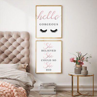 Rose Pink Lips Makeup Lashes Fashion Wall Art Pictures For Girl's Bedroom Salon Decor