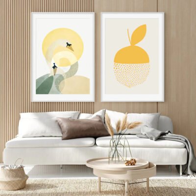 Shades Of Summer Abstract Yellow Gallery Wall Art Pictures For Modern Living Room Decor