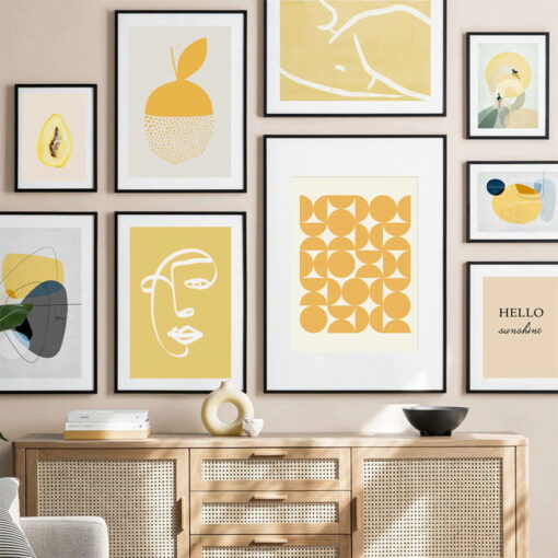 Shades Of Summer Abstract Yellow Gallery Wall Art Pictures For Modern Living Room Decor