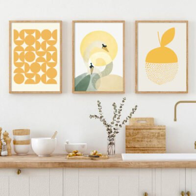 Shades Of Summer Abstract Yellow Gallery Wall Art Pictures For Modern Living Room Decor