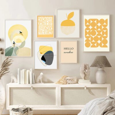 Shades Of Summer Abstract Yellow Gallery Wall Art Pictures For Modern Living Room Decor