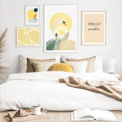 Shades Of Summer Abstract Yellow Gallery Wall Art Pictures For Modern Living Room Decor