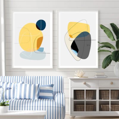 Shades Of Summer Abstract Yellow Gallery Wall Art Pictures For Modern Living Room Decor