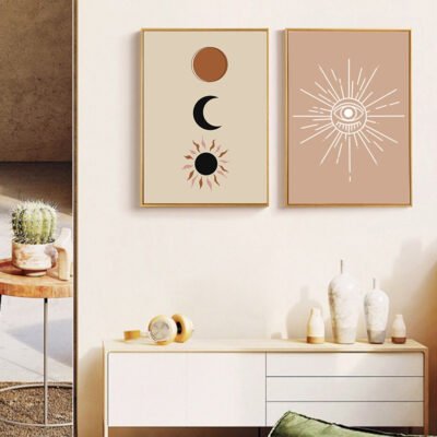 Sun And Moon Modern Abstract Minimalist Wall Art Pictures For Bedroom Living Room Decor