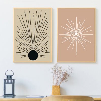 Sun And Moon Modern Abstract Minimalist Wall Art Pictures For Bedroom Living Room Decor