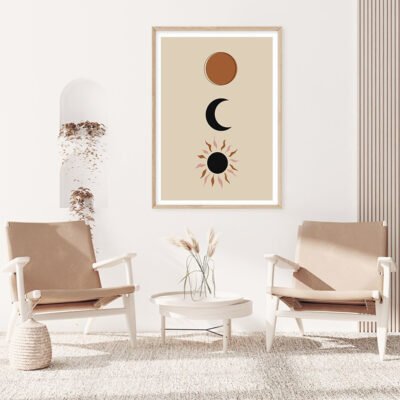 Sun And Moon Modern Abstract Minimalist Wall Art Pictures For Bedroom Living Room Decor