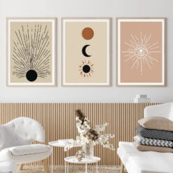 Sun And Moon Modern Abstract Minimalist Wall Art Pictures For Bedroom Living Room Decor
