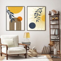 Sun Ray Moon Phases Wall Art Abstract Bohemian Botanical Pictures For Living Room Decor